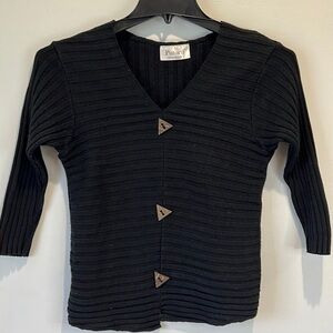 PUTORTI black ribbed pull over V neck sweater size S